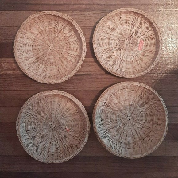 4 VTG Wicker Rattan Paper Plate Holders Natural Beige Chargers Picnic Kitchen - Picture 2 of 6